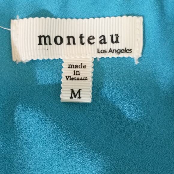 Monteau Los Angeles Strapless Jumpsuit Women's Sz M Blue Belted Pockets Back Zip - Picture 2 of 15